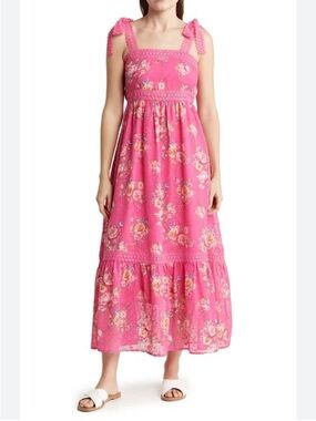 Blu Pepper Pink Floral Tiered Midi Skirt